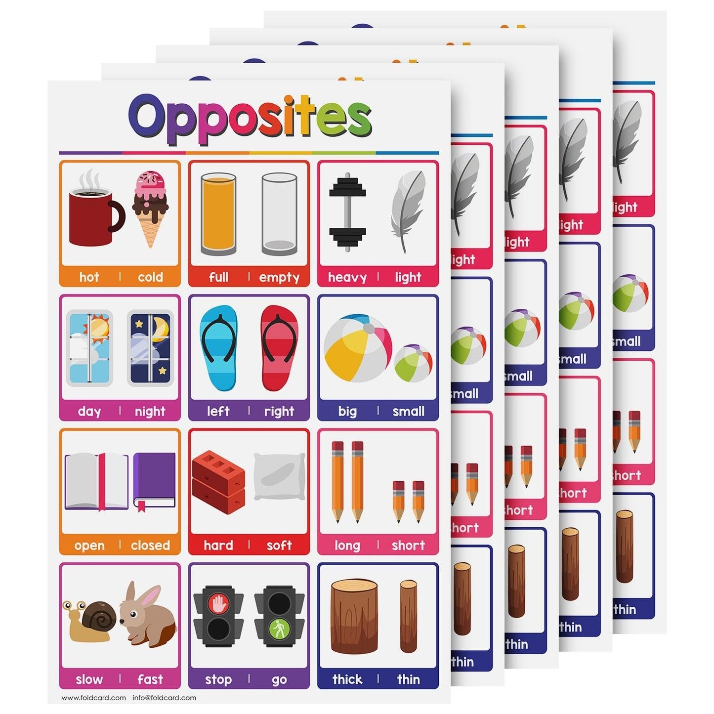 Opposites Educational Charts for Preschool to Gradeschool – Bright and Colorful Visual/Learning Aid Wall Art Poster for Classroom or Home | Printed on Glossy Durable Cardstock | 11" x 17" | 5 per Pack