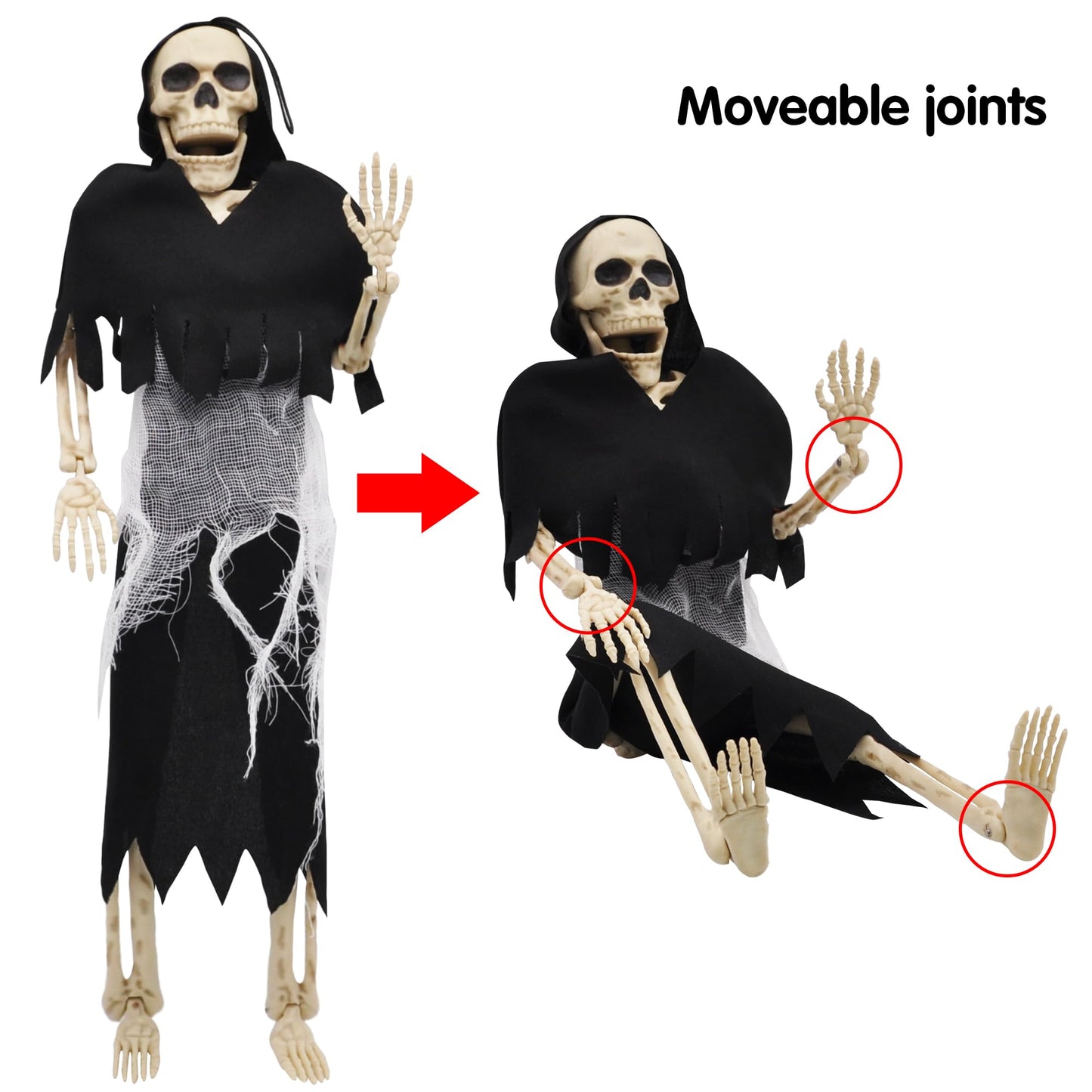 JOYIN 2PCS 16" Scary Halloween Decorations Halloween Skeletons Full Body Poseable Skeleton