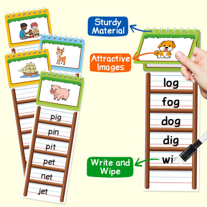 Edulok 30 Word Ladder Flip Books,Phonics Flash Cards,Word Ladders Word Family Build Book,Sight Words Reading Spelling Games Phonics Flip Books for Kids Classroom Homeschool Preschool Learning Activity