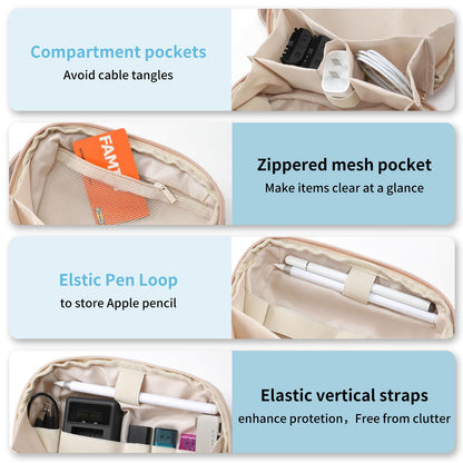 RIGHT AWAY Tech Pouch Electronics Organizer Travel Case, Cord Organizer Bag Cable Accessories Carry Storage for Essentials,Charger, Phone, Earphone,Flash Drive,Beige