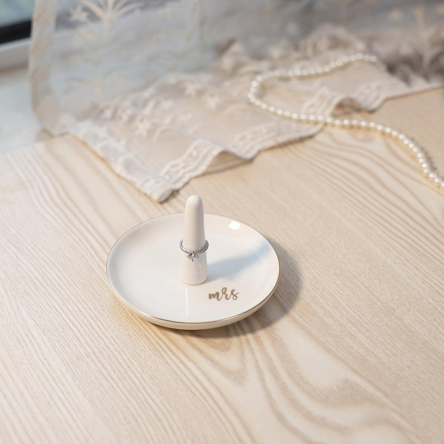 HOME SMILE Mrs Ring Holder Jewery Tray-Monogrammed Engagement Gifts for Friends,Birthday Mother's Day Christmas Gifts for Women,Ceramic White…