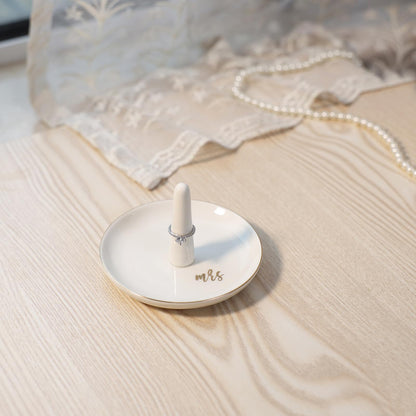 HOME SMILE Mrs Ring Holder Jewery Tray-Monogrammed Engagement Gifts for Friends,Birthday Mother's Day Christmas Gifts for Women,Ceramic White…