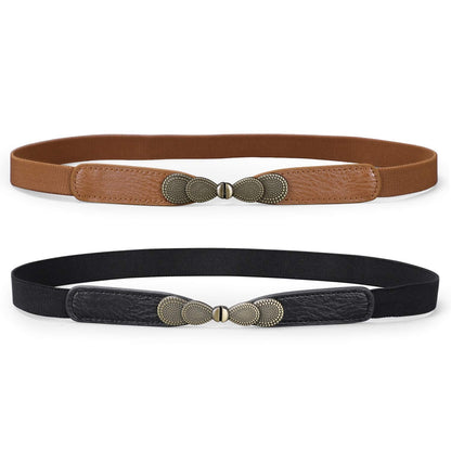 JASGOOD Women Skinny Elastic Stretch Belts for Dresses Retro Ladies Waist Vintage Thin Belts 2 Pack, Brown+ Black