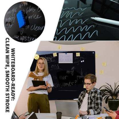 Magnetic Glass Black Board 48"x36" Glass Dry Erase Blackboard Tempered Glass Whiteboard Wall Mounted for Office School Home (Black)