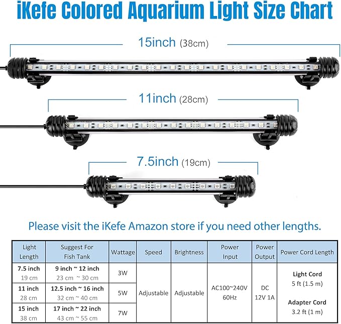 7.5" Timer Color Changing LED Fish Tank Aquarium Submersible Light with Remote/Colored Aquarium LED Tank Lights Fixture for Underwater Decorations, Plant Grow, Saltwater Freshwater Fish, KT6007