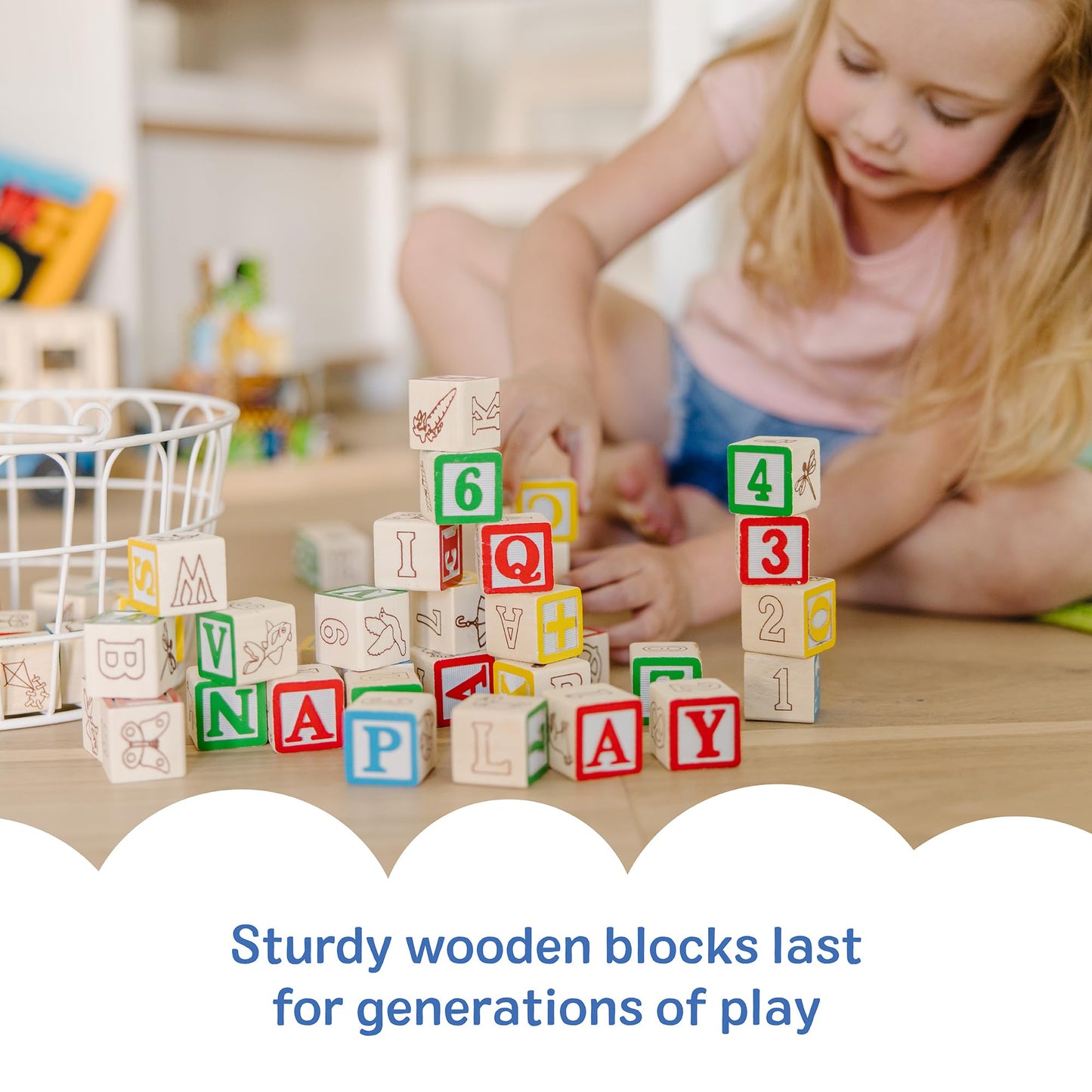 Melissa & Doug Deluxe Wooden ABC/123, 50-Piece Set of Classic Letter & Number Wooden Blocks (1” x 1”) with Storage Pouch, Sorting & Stacking Toys for Kids Ages 2+
