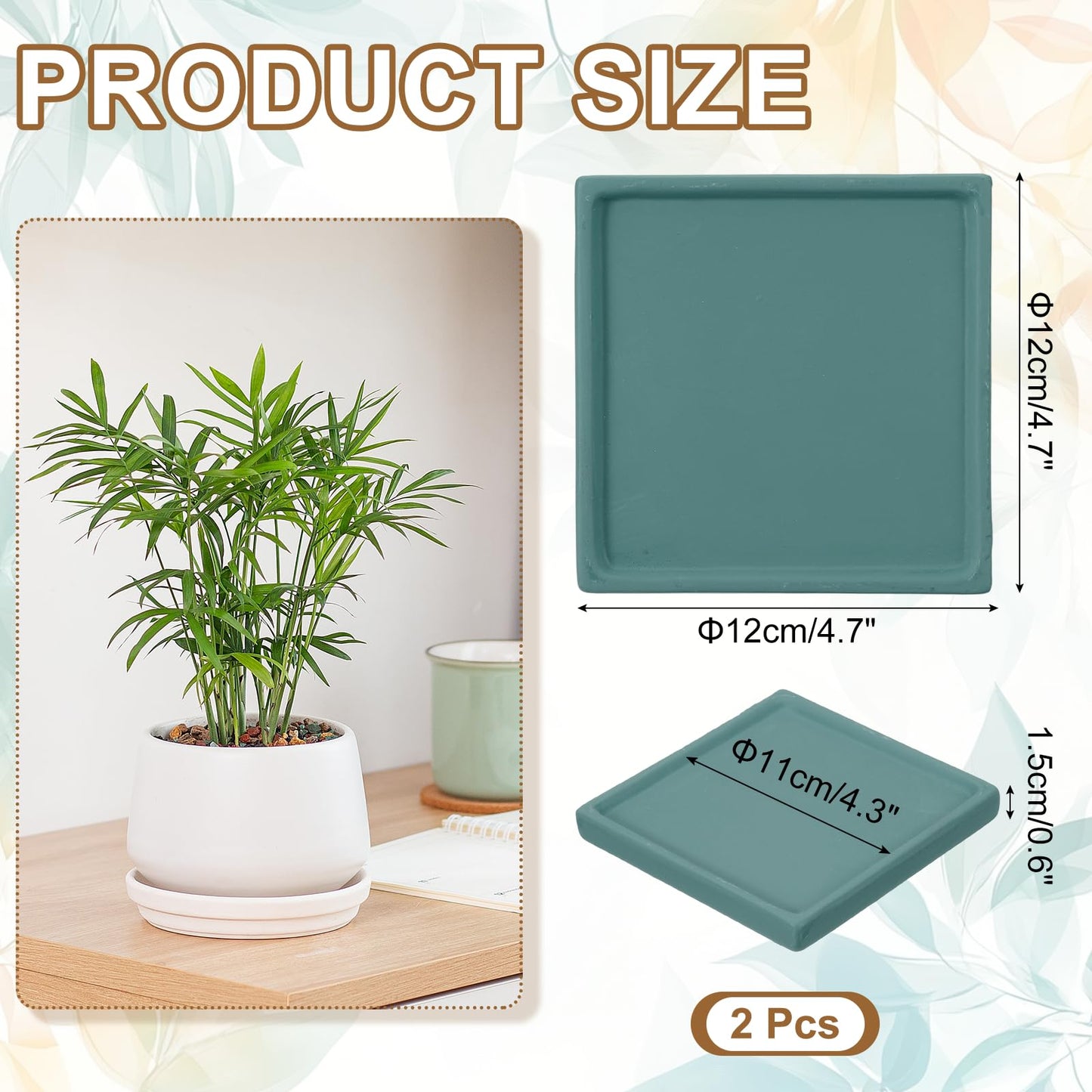 uxcell 2 Pcs Square Plant Saucers, 4.7 Inch Ceramics Plant Drip Trays for Pots, Heavy Duty Flower Pot Saucers for Indoors and Outdoors, Deep Green