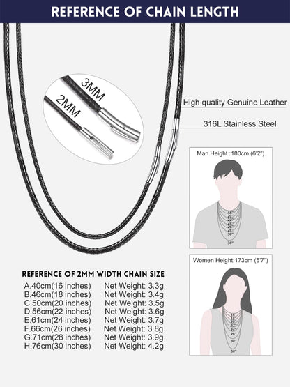 Bandmax 18 Inch Leather Cord Rope Chain for Men Women Waterproof Solid 2MM Black Paracord Necklace Chains for Pendant Rope String Necklace for Son Daughter Grandson