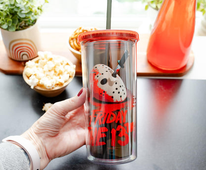 Friday The 13th: The Final Chapter Plastic Cold Cup With Leak-Resistant Lid and Reusable Straw | Travel Tumbler For Drinks, Beverages | Holds 20 Ounces