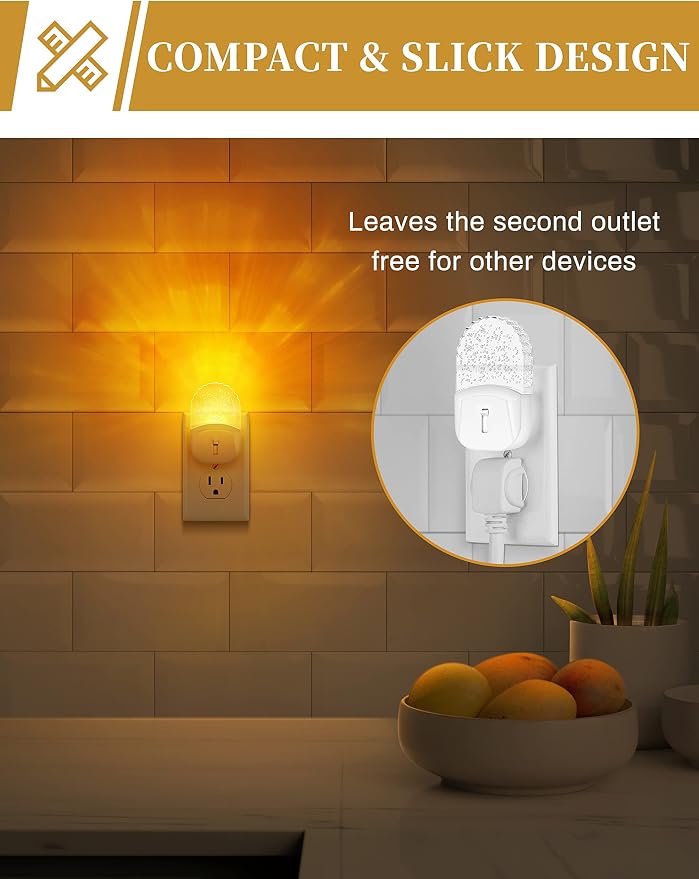 DORESshop Night Lights Plug Into Wall [2 Pack], Amber Warm Night Light, 1800K, Dusk to Dawn Sensor, Adjustable Brightness LED Night Light for Bathroom, Hallway, Stairway