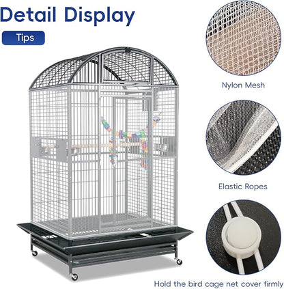 Adjustable Birdcage Seed Feather Catcher Bird Cage Net Cover Soft Skirt Guard Birdcage Nylon Mesh Netting for Parrot (118 x 39.4 Inch) (White)