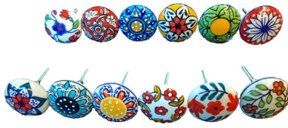 JGARTS 12 x Mix Vintage Look Flower Ceramic Knobs Door Handle Cabinet Drawer Cupboard Pull (12 Flat)