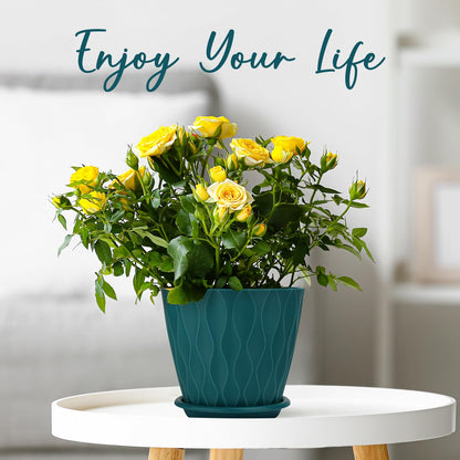 YNNICO 6 inch Plant Pots, 5 Pack Flower Pots Outdoor Indoor, Planters with Drainage Hole and Tray Saucer(Blue