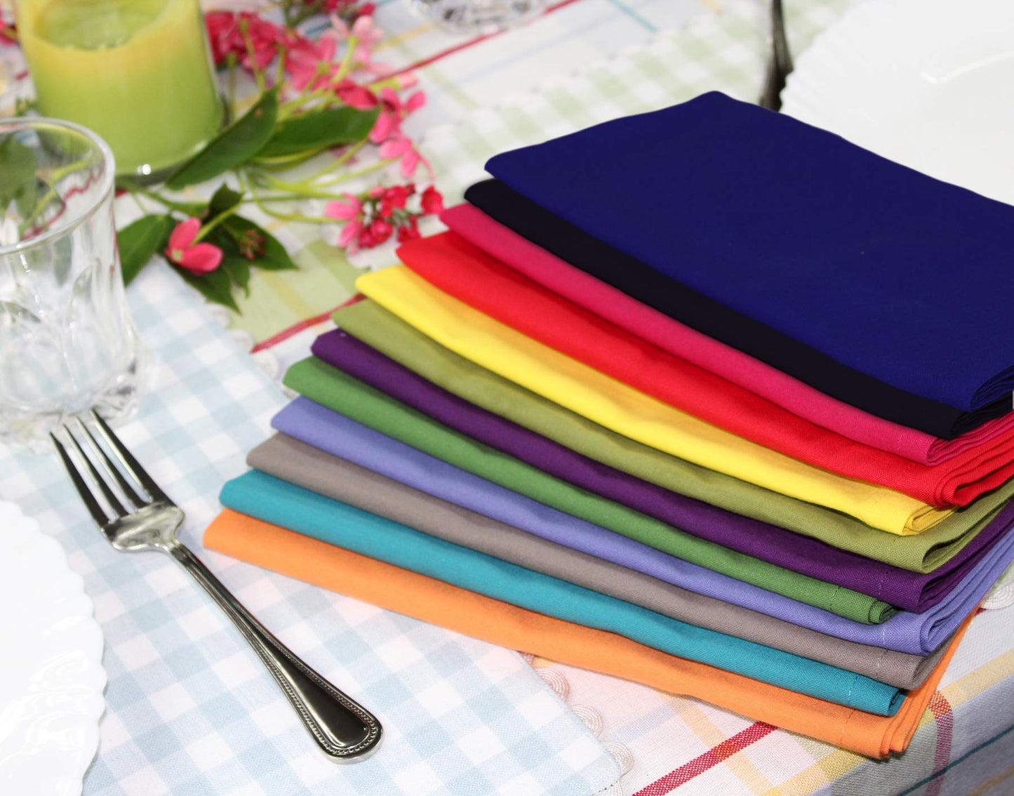 COTTON CRAFT Multicolor Cloth Napkins - Set of 24 Pure Cotton Everyday Lunch Dinner Napkin - Spring Summer Fall Holiday Birthday Party Gift - Soft Washable Absorbent Reusable Napkin - 17 x17