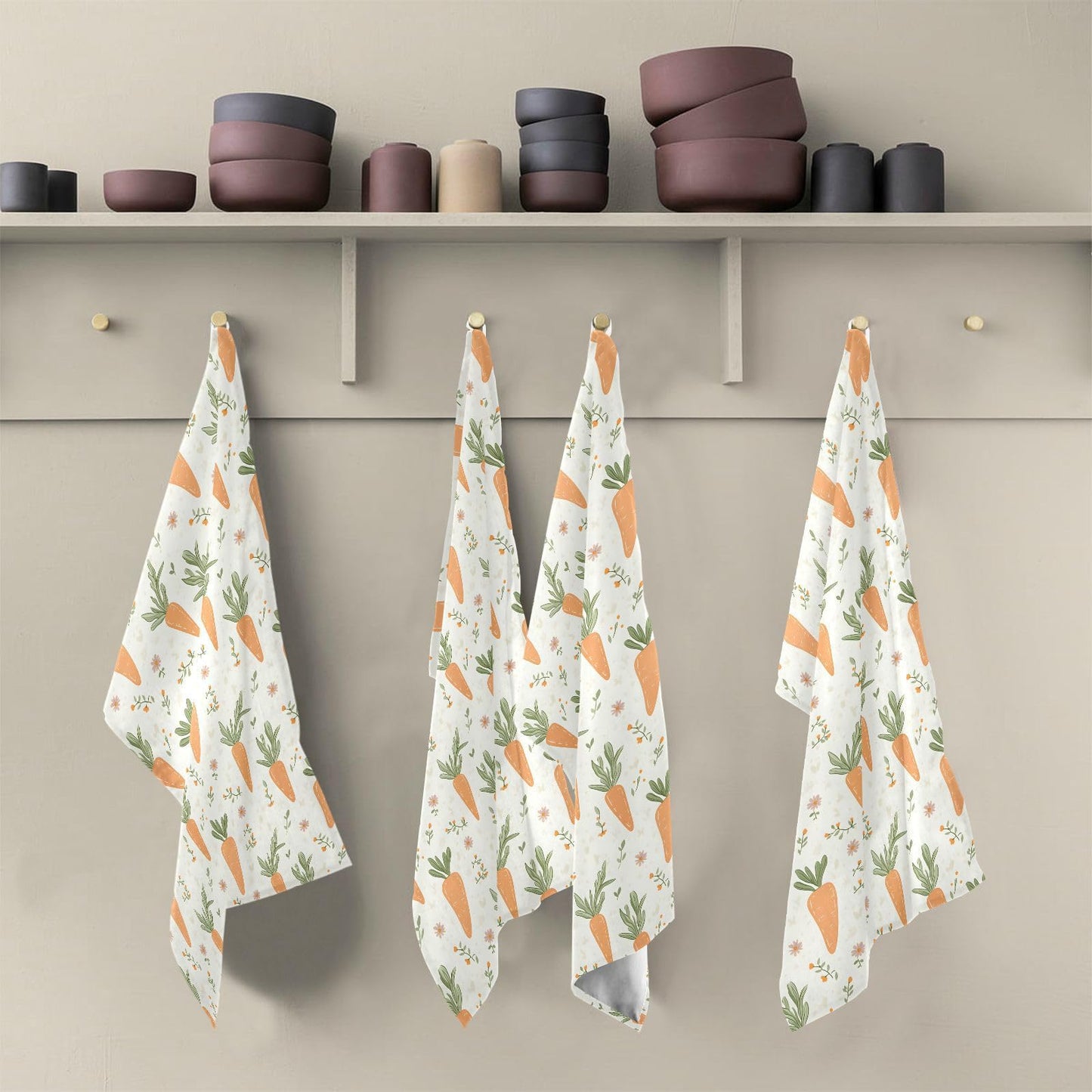 senya Kitchen Towels 4 Pack, Carrots Leaves Pattern Dish Towels Dishcloth 18x28 Inch for Kitchen Household Cleaning