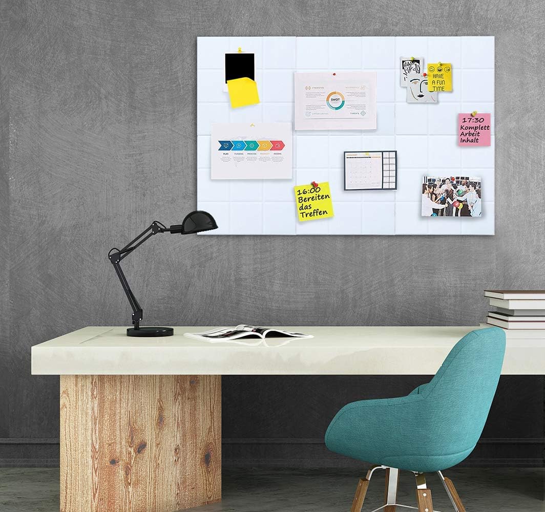 Uoisaiko Large Cork Board Felt Board Tiles for Walls with 30 Push Pins, 11.8"x11.8" Pack of 6 Pin Board Notice Boards for Home Office Kitchen, Bulletin Board Wall Tiles for Photos Memos