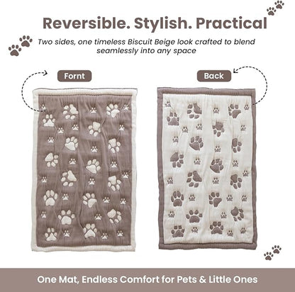 PetMat in Mocha/Beige| Organic Cotton Crate Pad for Small Dogs, Cats & Nursery | Seamless & Reversible | Washable | 3D Knit Comfort | 28x40 in Mat for Crates or Changing Tables