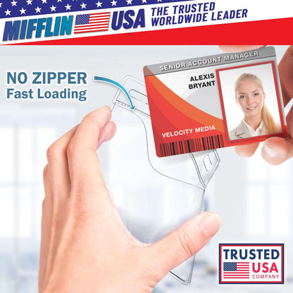 Mifflin-USA Card Protector (4x3 Inch, Clear, Bulk 250 Pack) Quick Load Horizontal No Zipper Name ID Badge Holder