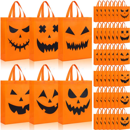 Sanwuta 48 Pcs Halloween Tote Gift Bags 14.9 x 11.8 Large Treat or Trick Pumpkin Reusable Non Woven Candy Goodies Bag for Halloween