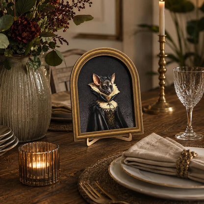 3D Gothic Bat Table Decor Painting, Dark Academia Victorian Vampire Animal Portrait Wooden Wall Art for Home Bar Desk Shelf, 8x10 Inch