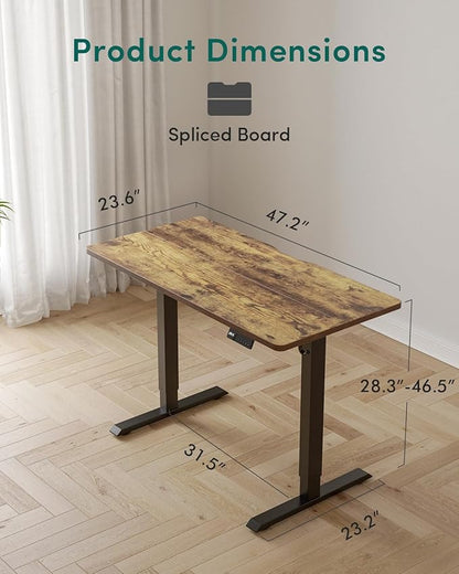 CubiCubi Electric Standing Desk, 48 x 24 Inches Height Adjustable Sit Stand Desk, Ergonomic Home Office Computer Workstation, Rustic Brown