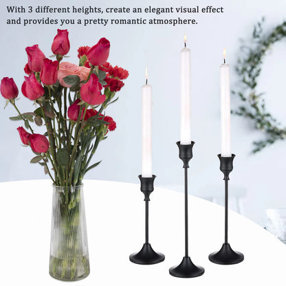 Black Candle Holders Set of 6, Candle Stick Candle Holder Black, Matte Black Taper Candle Holders for Home Decor, Wedding, Dinning, Party