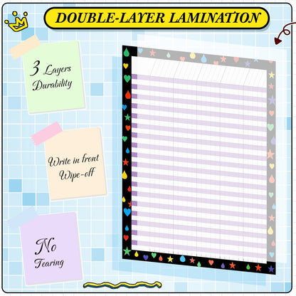 Ctosree 12 Pcs 17"x 22" Incentive Chart Multicolor Laminated Dry Erase Reward Chores Chart with 5 Pcs Reward Sticker(Novelty Style,Black Background)