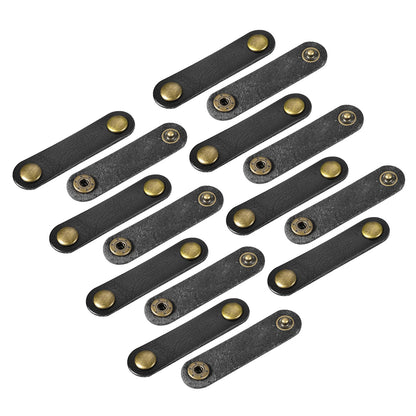 MECCANIXITY Pack of 15 Leather Cable Straps Cord Organizer 63x16mm Portable Cable Leather Clips Black Earphone Cord Management for Cable, Wire
