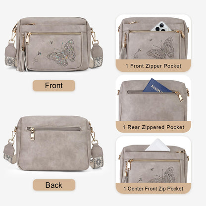 KITEVIUN Crossbody Bags for Women Trendy Leather Crossbody Purse Shoulder Handbags Butterfly Design