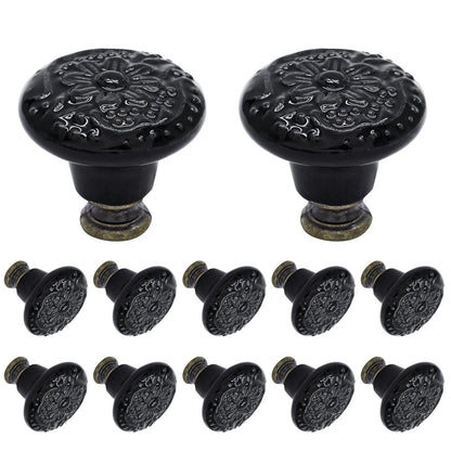 Biaungdo 12 Pcs Black Ceramic Vintage Round Drawer Knobs - Retro Ceramic Dresser Knobs and Pulls for Cabinet, Drawer, Cupboard