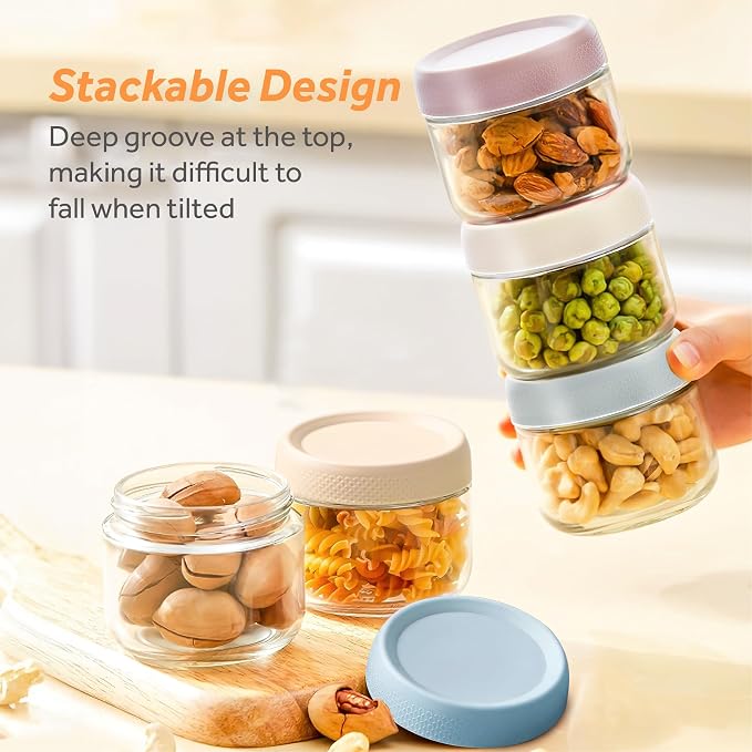 8 oz/250 ml Clear Glass Storage Canister with Airtight Lid, 4 Pack Small Cute Decorative Container Jar for Overnight Oats, Snacks, Yogurt, Cereal, Fruit, Salad, Spice, Sugar, Coffee, Tea