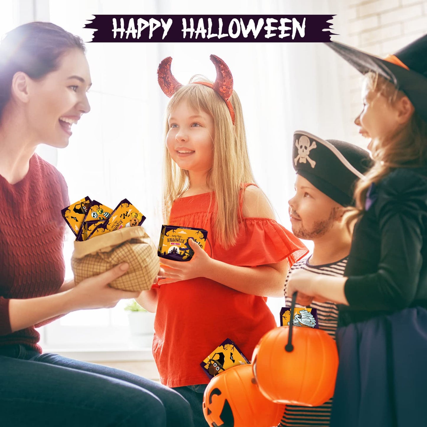 Shemira Halloween Party Favor for Kids, 24 Pack Jigsaw Puzzles in Halloween Theme Designs for Trick or Treating, Halloween Goodie Bag Filler,Miniatures Novelty Toy, School Classroom Reward