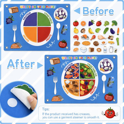 Cinrobiye My Plate Felt Kit DIY Food Diary Early Learning Stories Set Vegetable Fruits Protein Grain Felt Scene Craft Nutrition Bulletin Board for Home Preschool School Games Wall Doors Decor Supplies