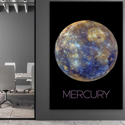 Solar System Planets Canvas Wall Art - Mercury Planet Space Poster for Kids Room Bedroom Classroom, STEM Educational Astronomy Decor, Science Gift for Boys Girls, 12x18 Inch Framed