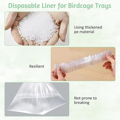 Tfwadmx 20 PCS Disposable Bird Cage Liner Bags 34'' x 22'' Plastic Parakeet Cage Tray Liners Oversized Plastic Tray Covers for Birdcage Parrots Cockatiels