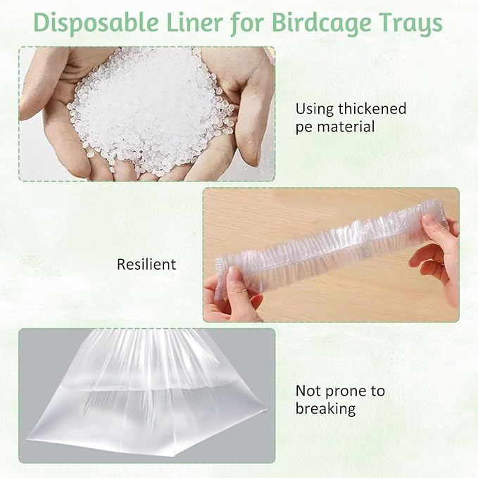 Tfwadmx 50 PCS Disposable Bird Cage Liner Bags 34'' x 22'' Plastic Parakeet Cage Tray Liners Oversized Plastic Tray Covers for Birdcage Parrots Cockatiels
