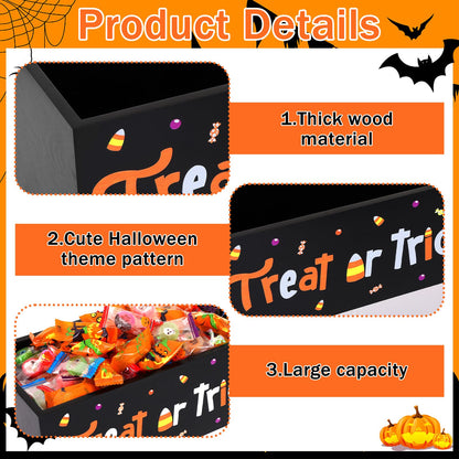 HFYZZ 2 PCS Halloween Candy Bowl Dish Trick or Treat Wooden Serving Bowl Holders Black Corn Spider Web Ghost Candy Serving Dish Tableware for Halloween Table Desk Haunted House Decoration