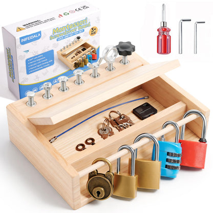 INIFEIDALA Montessori Screwdriver Board Set - Lock and Key Toy,Busy Board Toys for 3 4 5 Year Olds Boy Birthday Gifts,Kids Tool Set, Preschool Learning Sensory Fine Motor Skills STEM Toys