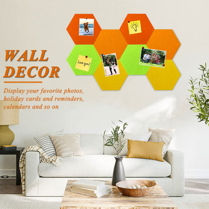 HULAVO 8Pcs Hexagon Felt Cork Board Tiles, Self Adhesive DIY Bulletin Board Pin Board for Office School Home Wall Decor Stickers Memos Photos Display (Gradual Orange)