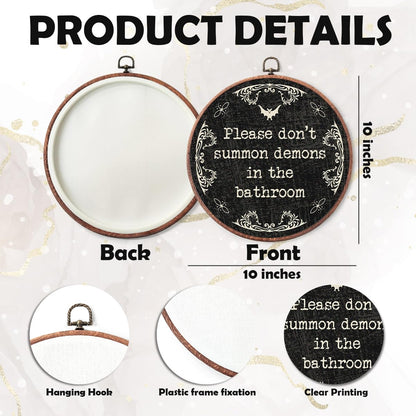 Vodbok Gothic Bathroom Wall Decor - Please Don't Summon Demons -10" Round Canvas Frame Hanging Prints - Gothic Farmhouse Home Office Guest Room Bathroom Toilet Wall Decor -A24