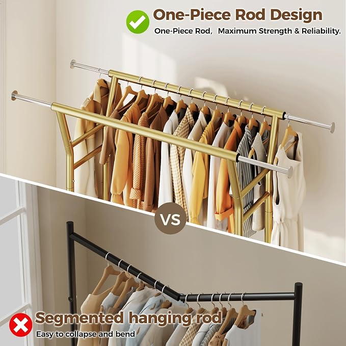 HYSEYY Heavy Duty Clothes Rack, Rolling Clothing Rack for Hanging Clothes with Shelves Load 700LBS,Portable Garment Wardrobe Closet Rack with Wheels for Bedroom,Laundry Room,Retail Store(Gold)