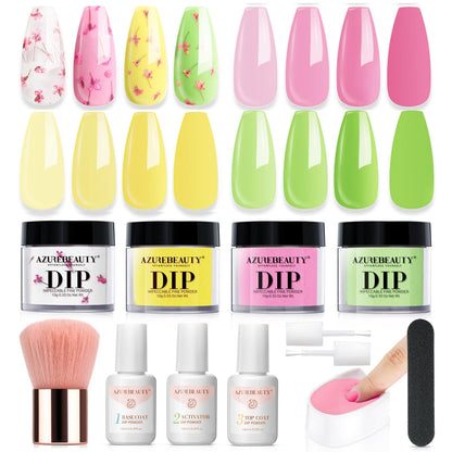 AZUREBEAUTY Dip Powder Nail Kit Starter, All Season Skin Tone Nude Brown 4 Colors Acrylic Dip Powder Liquid Set with Base/Top Coat Activator for French Nail Art Manicure DIY Salon Gifts