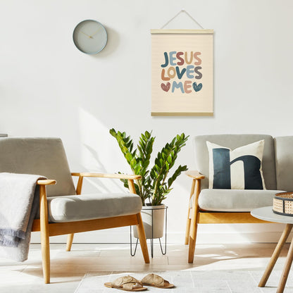 Jesus Loves Me Poster Hanger Frame, Inspirational Bible Verses Posters Canvas Wall Art for Nursery Playroom Home Bedroom Decor, 12x16 Inches -016