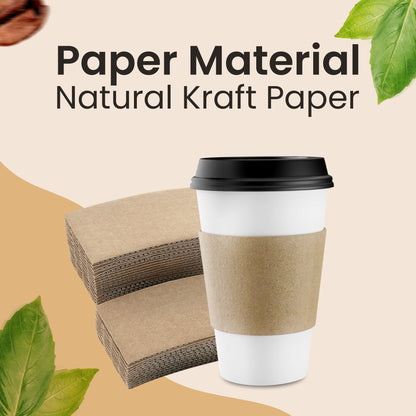 Homelance Coffee Sleeves 500 Pcs – Corrugated Brown Kraft Paper Cups Sleeves Fit 12oz, 16oz, 20oz, 22oz & 24oz Cups – Recyclable & Disposable – Perfect for Hot Drinks in Cafes & Offices (PACK OF 500)