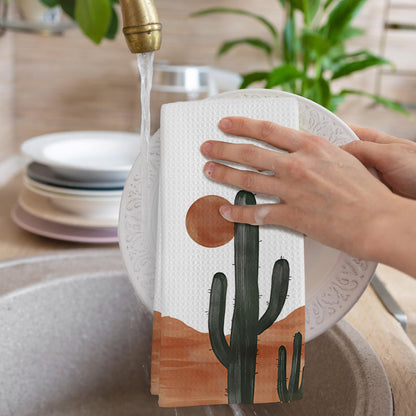 GWFSJYU Boho Southwest Cactus Kitchen Towels Set of 2, Vinatge Western Dish Tea Towels for Kitchen, Southwestern Boho Sun Decorative Hand Towel for Bathroom, Western Bathroom Decor, 16x24 Inch