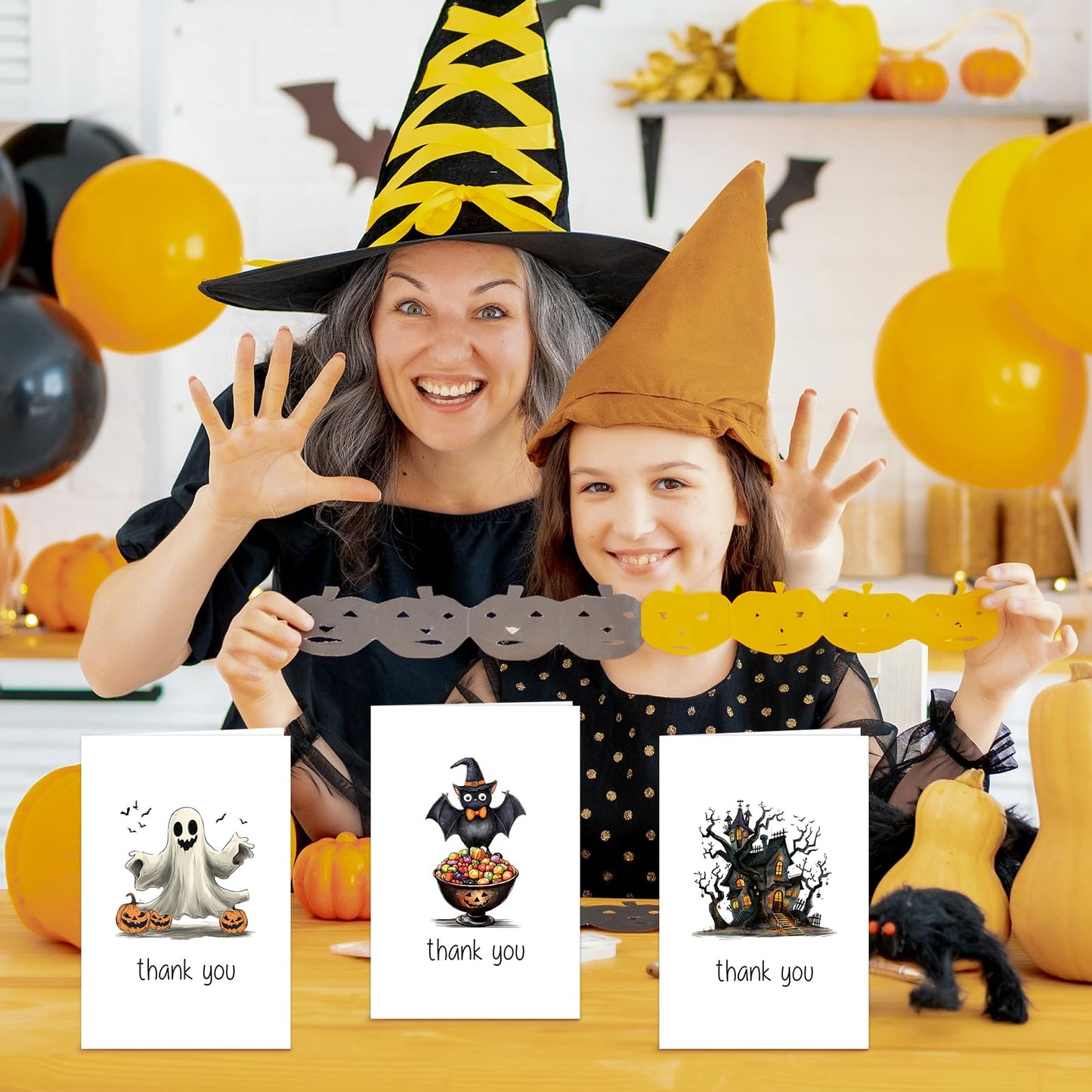 SuperShunhu Pack of 24 Assorted Boxed Halloween Thank You Cards, Spooky Thank You Cards with Envelopes & Stickers, Perfect for Fall, Halloween Parties, Party Hosts, Trick-or-Treat Gifts, & Teachers