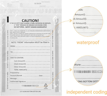 12 x 16 Inch Deposit Bags Security Pocket Bank Deposit Envelopes (White, 100 Pack)