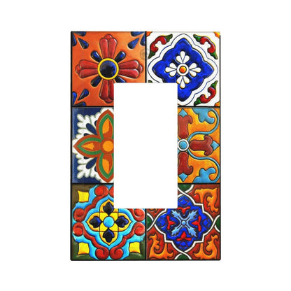 Wpshijia Decorative Outlet Covers Modern Red Mexican Talavera Morocco Ceramic Pattern 1 Gang Single Decora GFCI Device Light Switch Cover Plate 1 Rocker Wall Plate Jumbo Faceplate for Bathroom