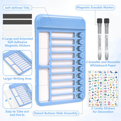 Audab 2Pcs Dry Erase Chore Chart for Kids, Magnetic Checklist Board, My Chores Slider Chart to Do List Board, Routine Reward Chart Schedule Board Task Tracker for Home Refrigerator, Wall, Desk (Blue)