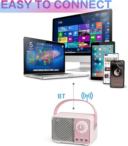Dosmix Kawaii Room Decor, Retro Bluetooth Speaker,Wireless Bluetooth Speakers, Pink Cute Old Fashion Style for Kitchen Desk Bedroom Office Party Outdoor Vintage Accessories (Tender Pink)